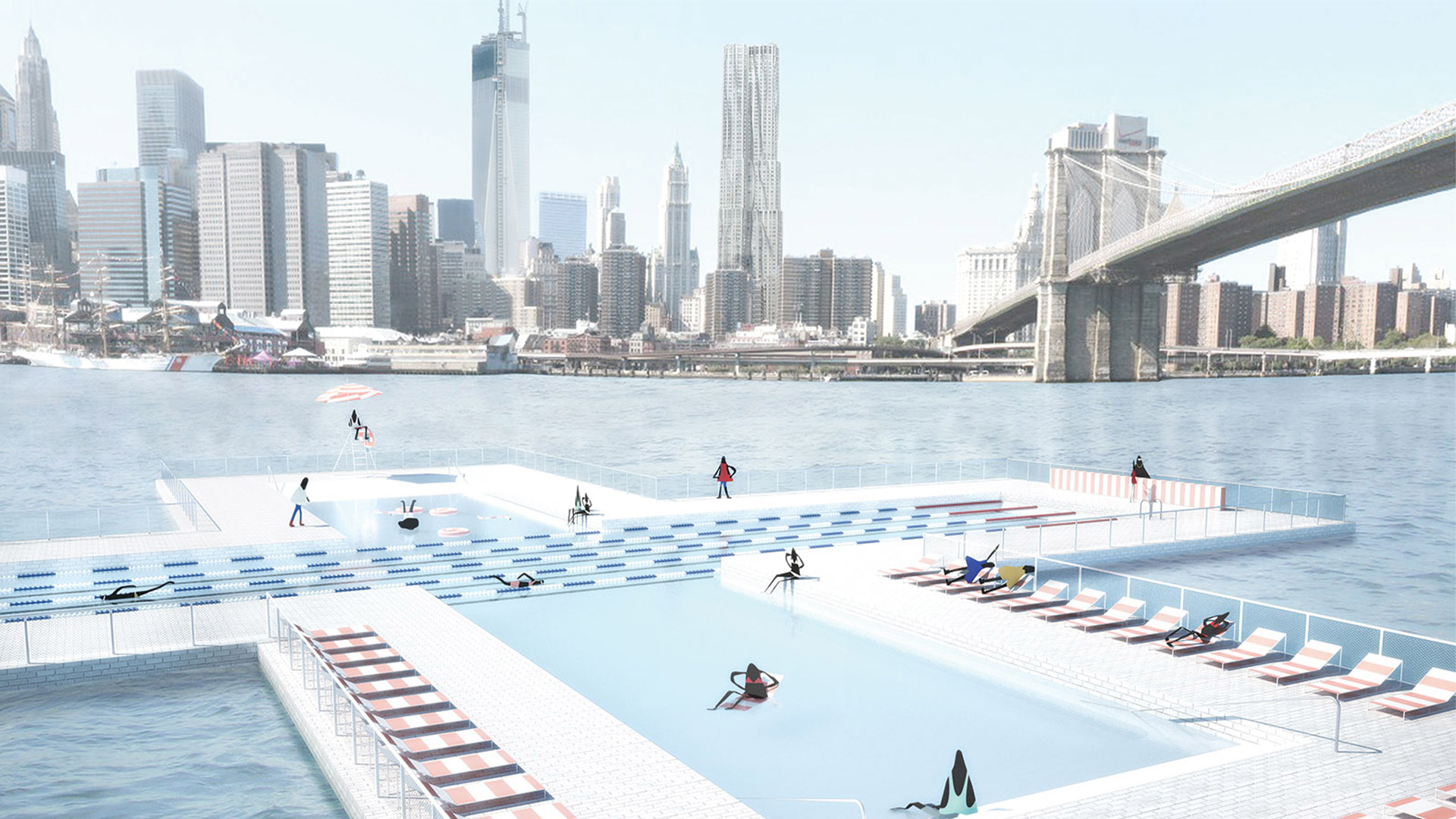 An enduring vision to construct an “iconic” floating pool in the shape of a plus symbol is one step closer. Proposed for East River in New York, the + POOL project has been given a "confirmation to proceed with due diligence” notice by the city and its Economic Development Corporation. Friends of + POOL, the non-profit organisation behind the development, has been seeking access to an area of the river to anchor the swimming pool for over a decade. This recent announcement provides official confirmation for organisers to proceed with next steps in the waters located in the Two Bridges neighbourhood of Lower Manhattan, north of Manhattan Bridge.