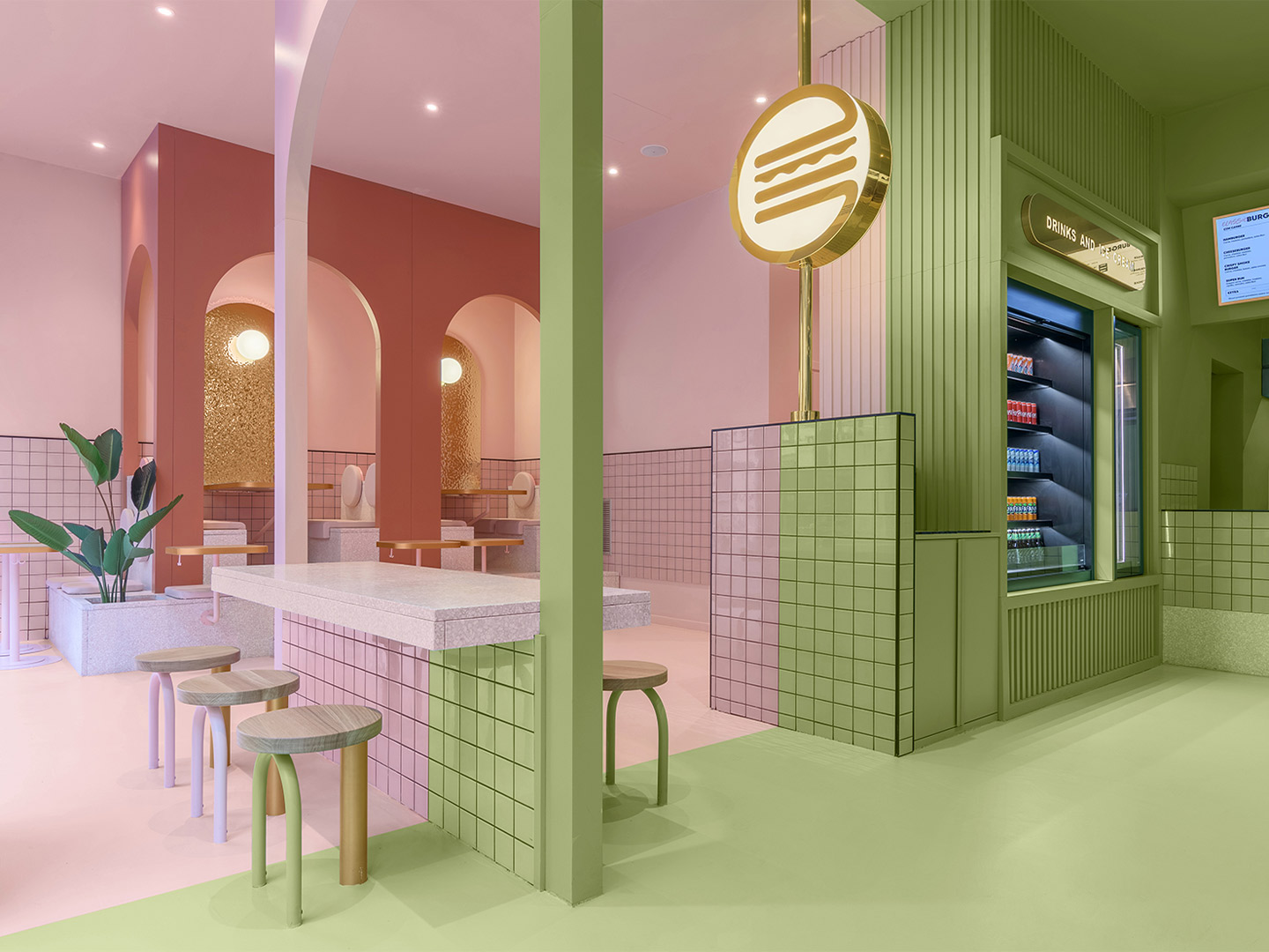 Bun burger restaurant in Turin, Italy, by Masquespacio 2021