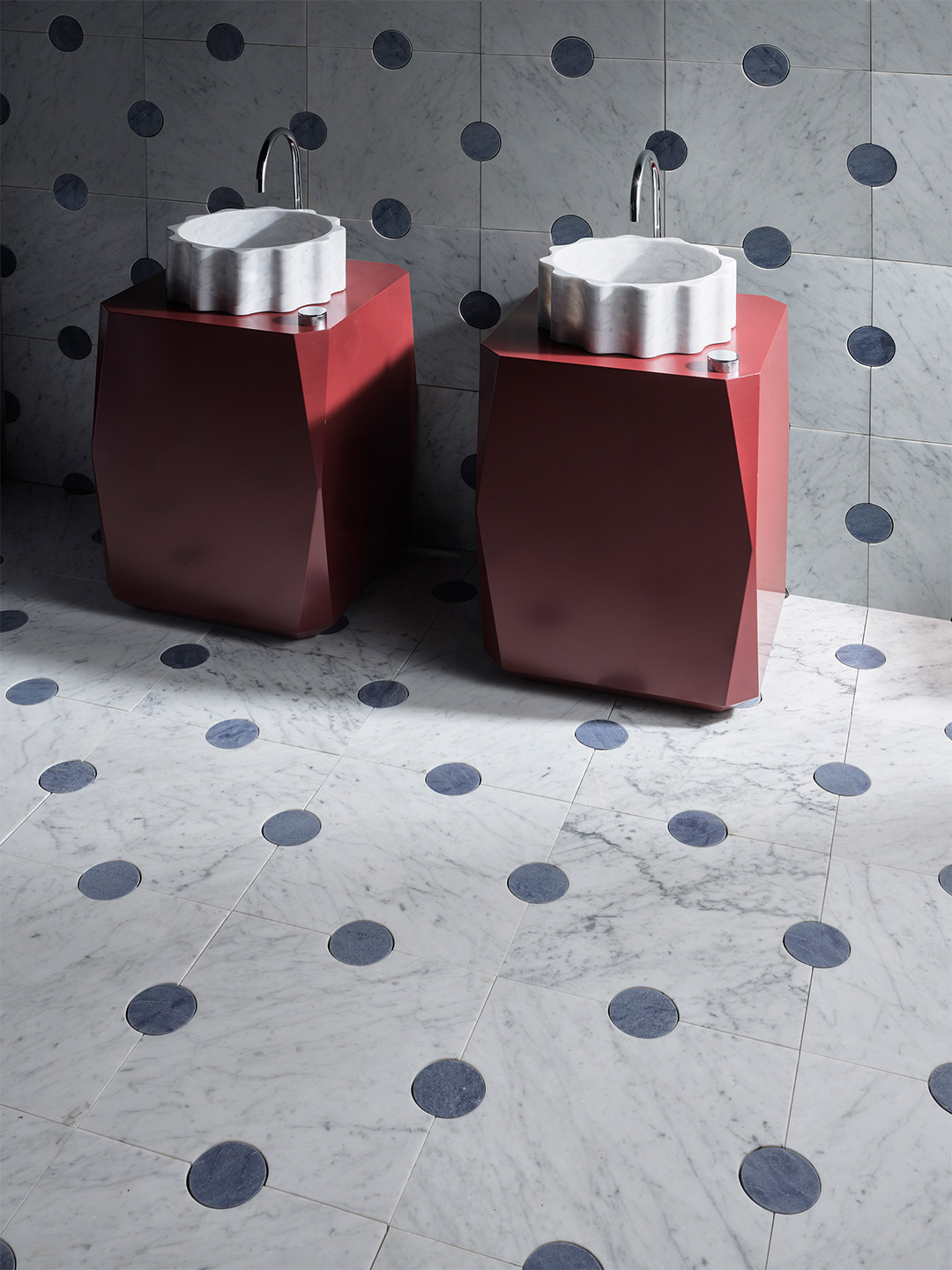Largo collection of stone basins and tiles by Greg Natale for Teranova